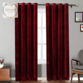 2 Pieces Plain Dyed Velvet Eyelet Curtains-Maroon